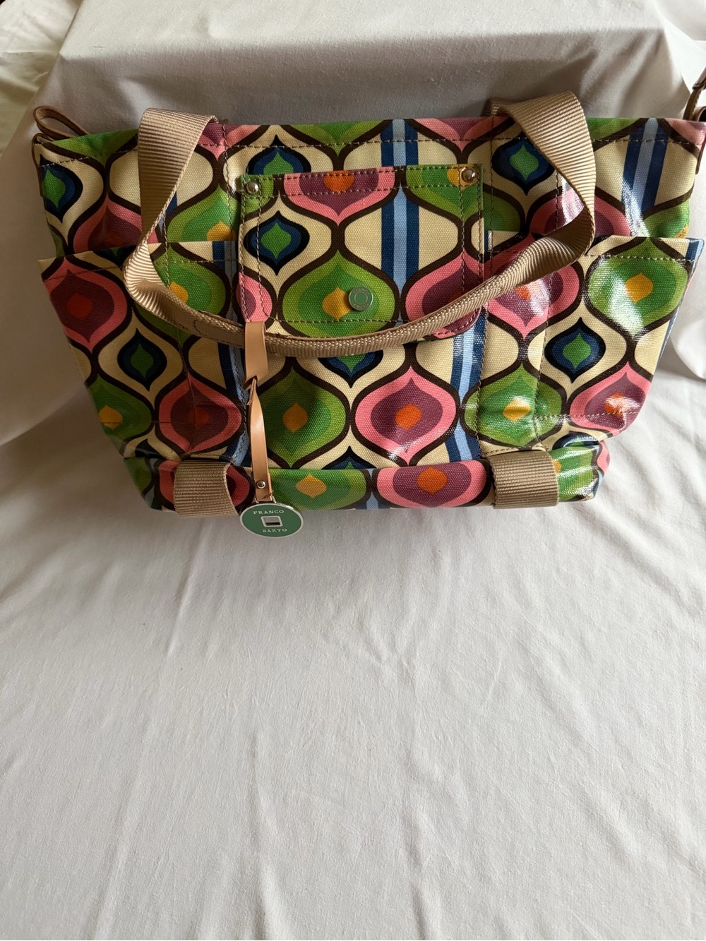 Franco Sarto Multicolor Geometric Tote in Green, Pink, Blue and Tan